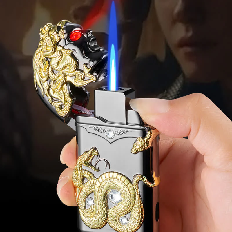 Fancy Snake Rhinestone Inlaid Refillable Butane Lighter - Image 4