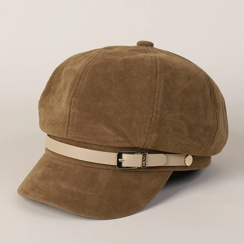 Fashion Solid-Color Winter Women's Beret Hat With Buckle