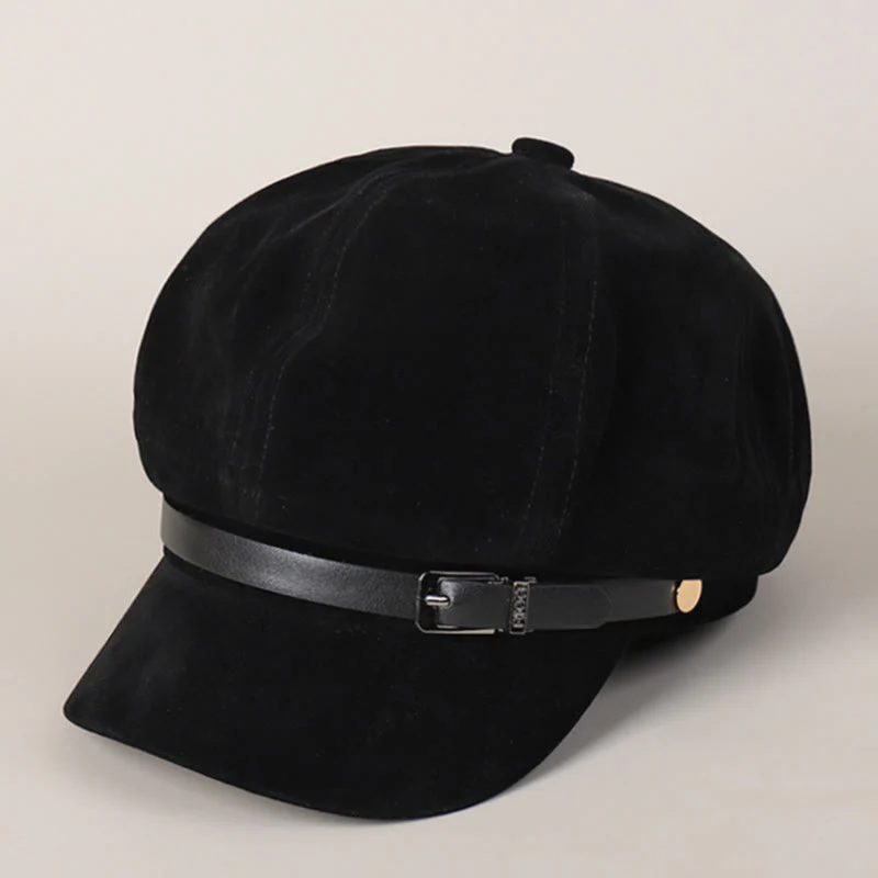 Fashion Solid-Color Winter Women's Beret Hat With Buckle - Image 4