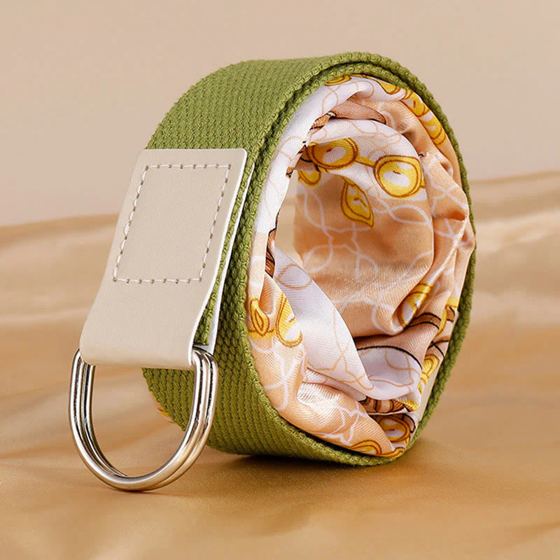 Fashionable Green Double-Loop Printed Silk Belt - Image 5