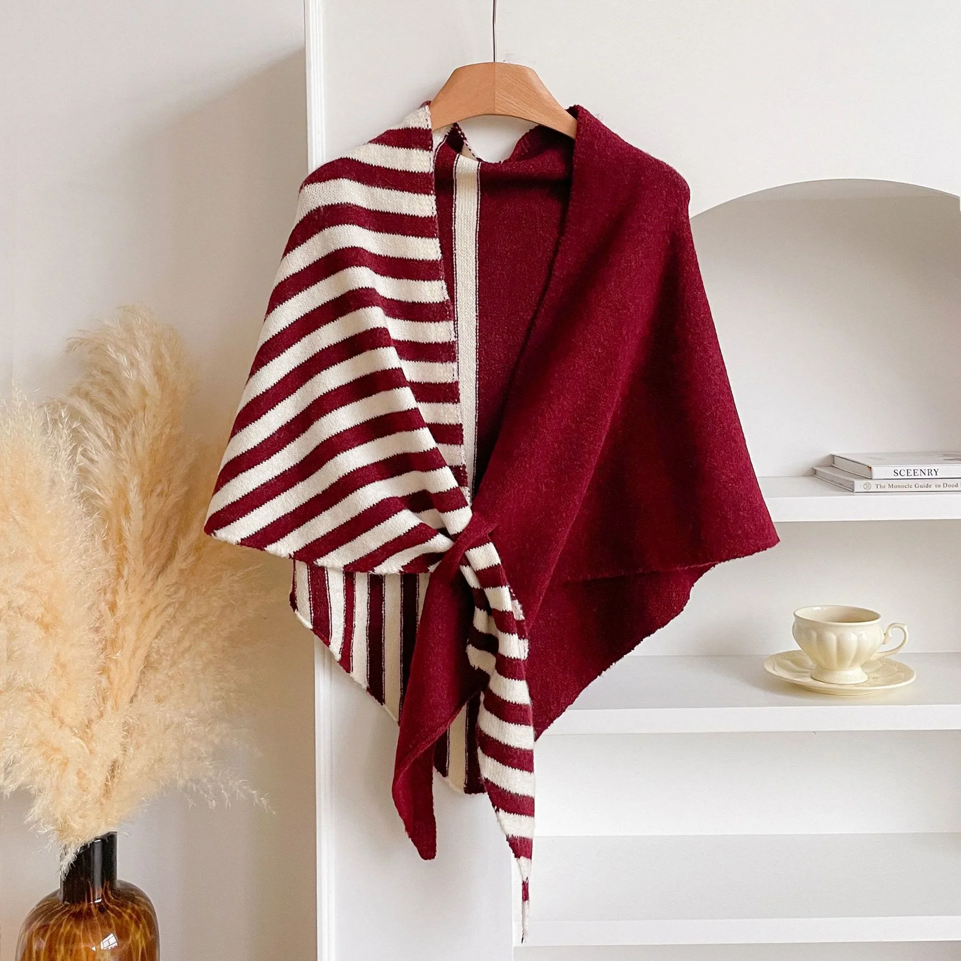 Fashionable Winter Striped Color Blocking Women's Triangle Shawl Scarf