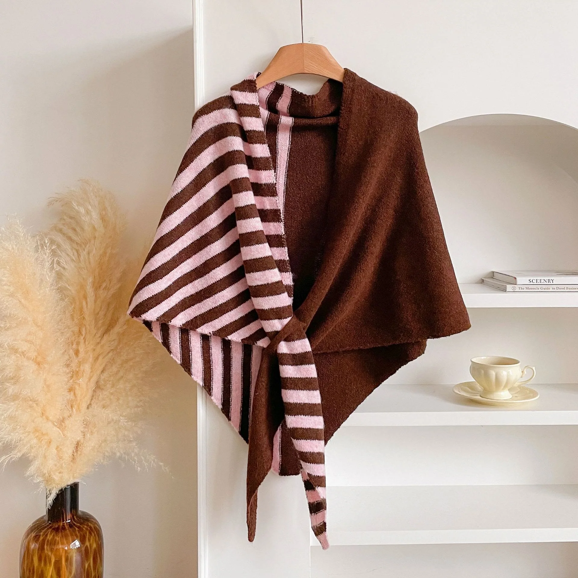 Fashionable Winter Striped Color Blocking Women's Triangle Shawl Scarf - Image 2