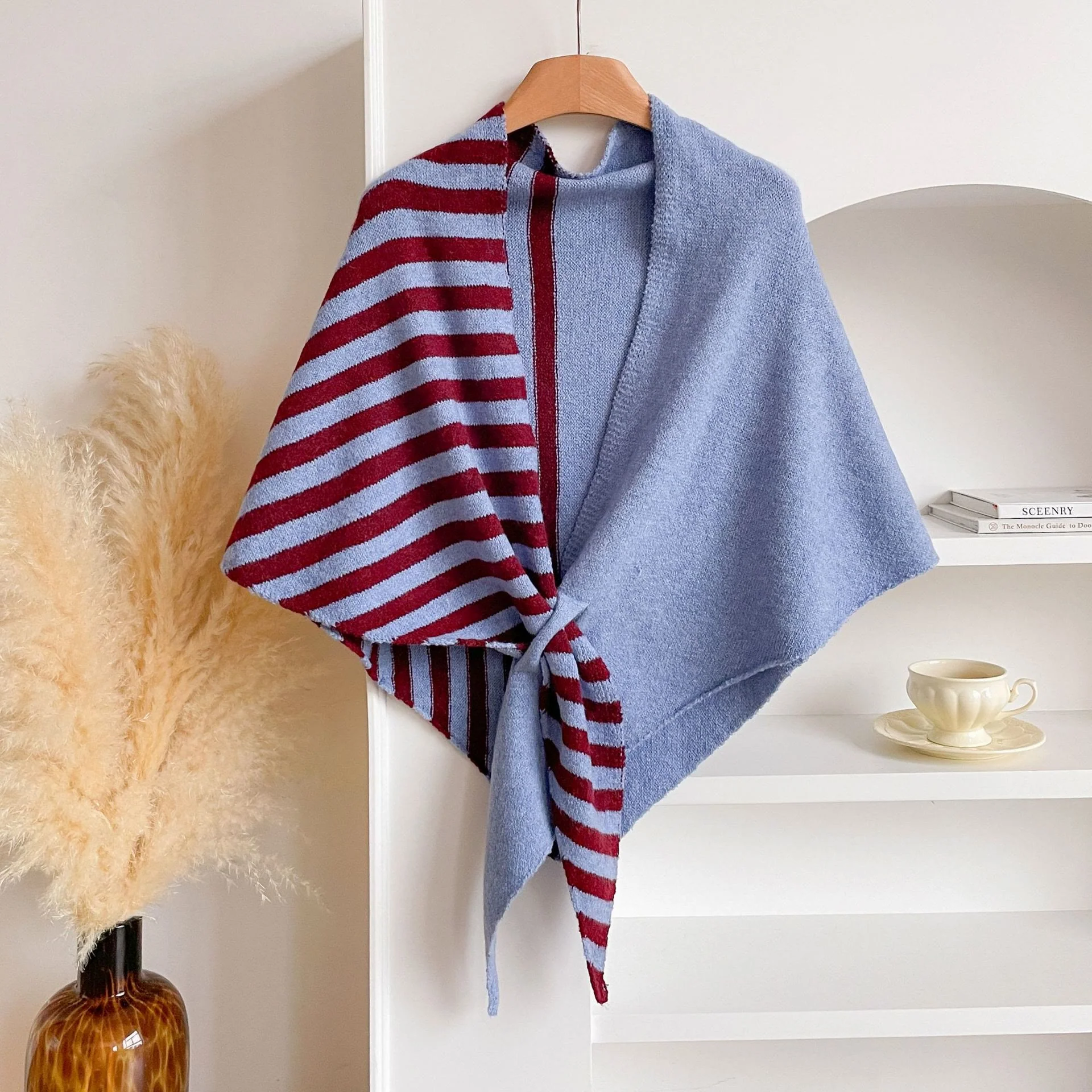 Fashionable Winter Striped Color Blocking Women's Triangle Shawl Scarf - Image 5