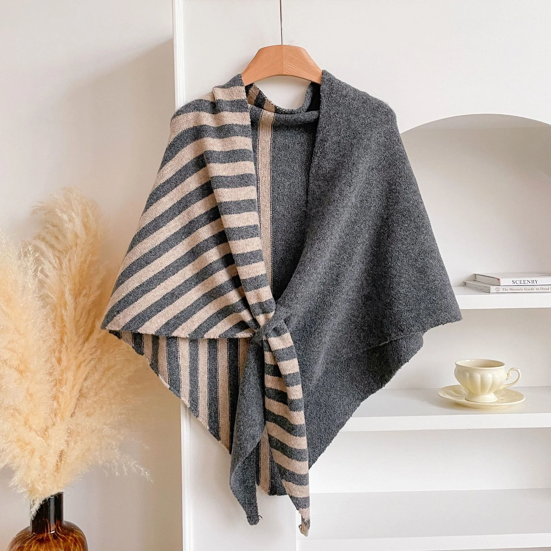 Fashionable Winter Striped Color Blocking Women's Triangle Shawl Scarf - Image 6