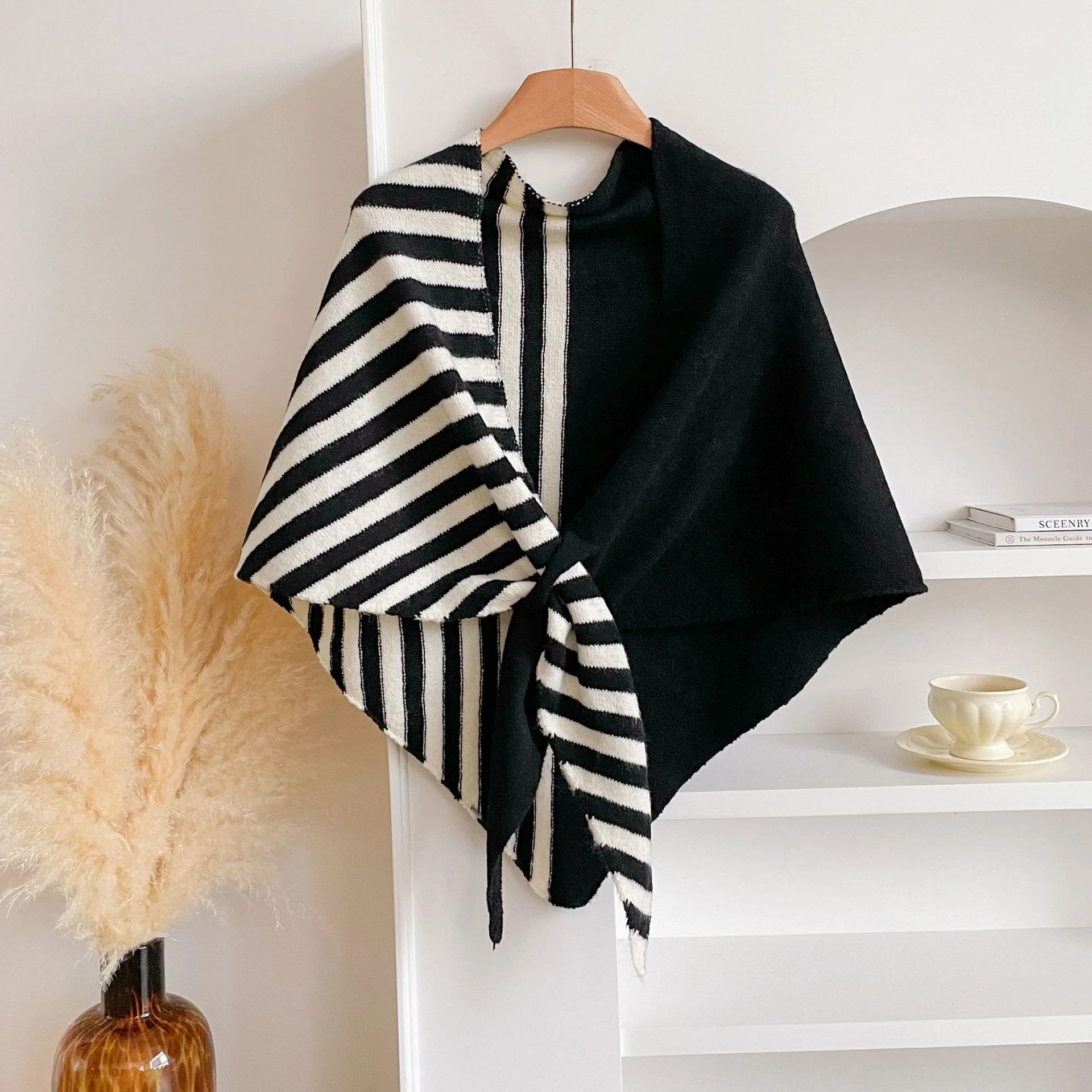 Fashionable Winter Striped Color Blocking Women's Triangle Shawl Scarf - Image 8