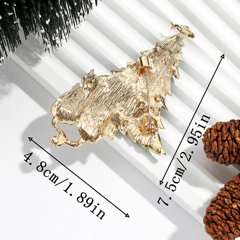 Festive Enamel Christmas Tree with Cat and Fish Dual-Tone Brooch - Image 4