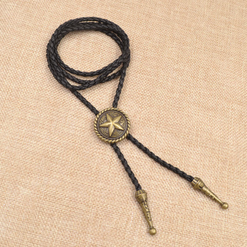 Five-Pointed Star Braided Leather Cord Bolo Tie - Image 4