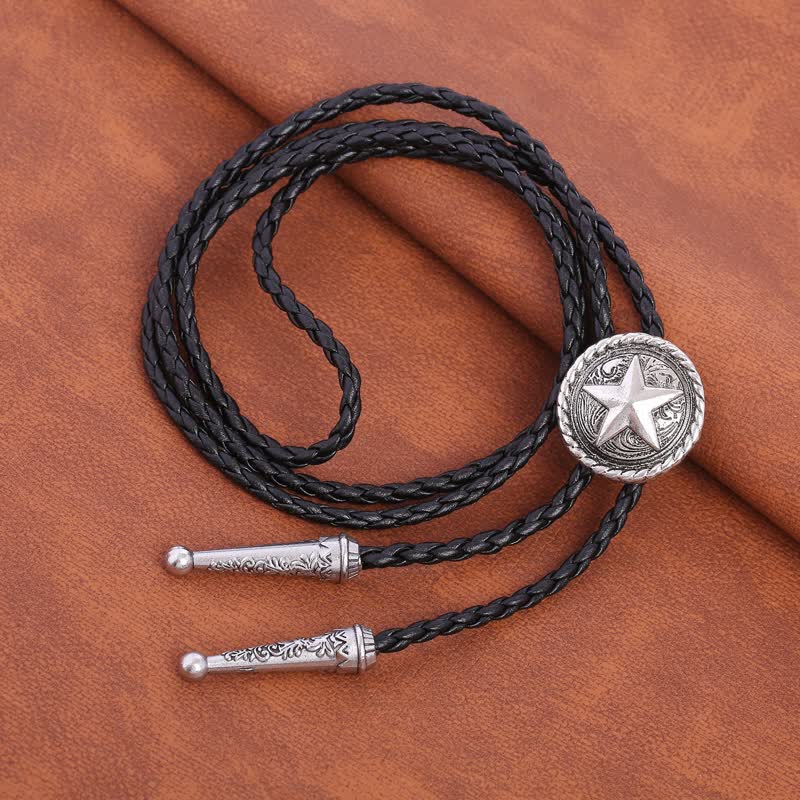 Five-Pointed Star Braided Leather Cord Bolo Tie - Image 9