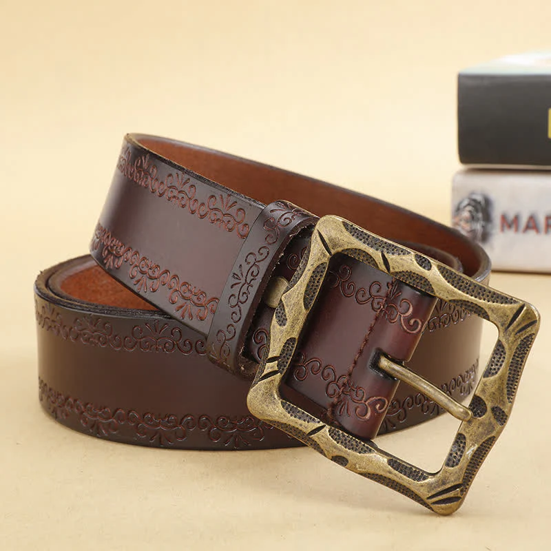 Floral Strap Rectangular Buckle Leather Belt - Image 4