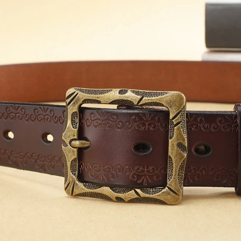 Floral Strap Rectangular Buckle Leather Belt - Image 8