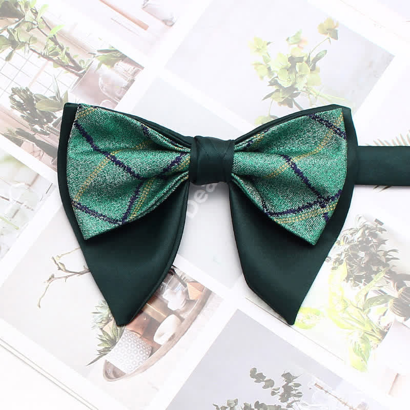 Formal Plaid Striped Double Layers Oversized Pointed Bow Tie - Image 12