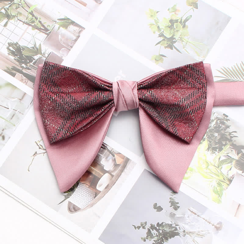Formal Plaid Striped Double Layers Oversized Pointed Bow Tie - Image 17