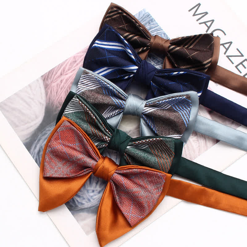 Formal Plaid Striped Double Layers Oversized Pointed Bow Tie - Image 2