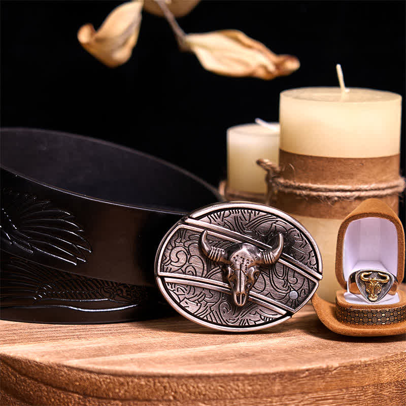 Functional DIY Hidden Knife Belt Buckle Retro Bull Ring Bundle Set - Image 32