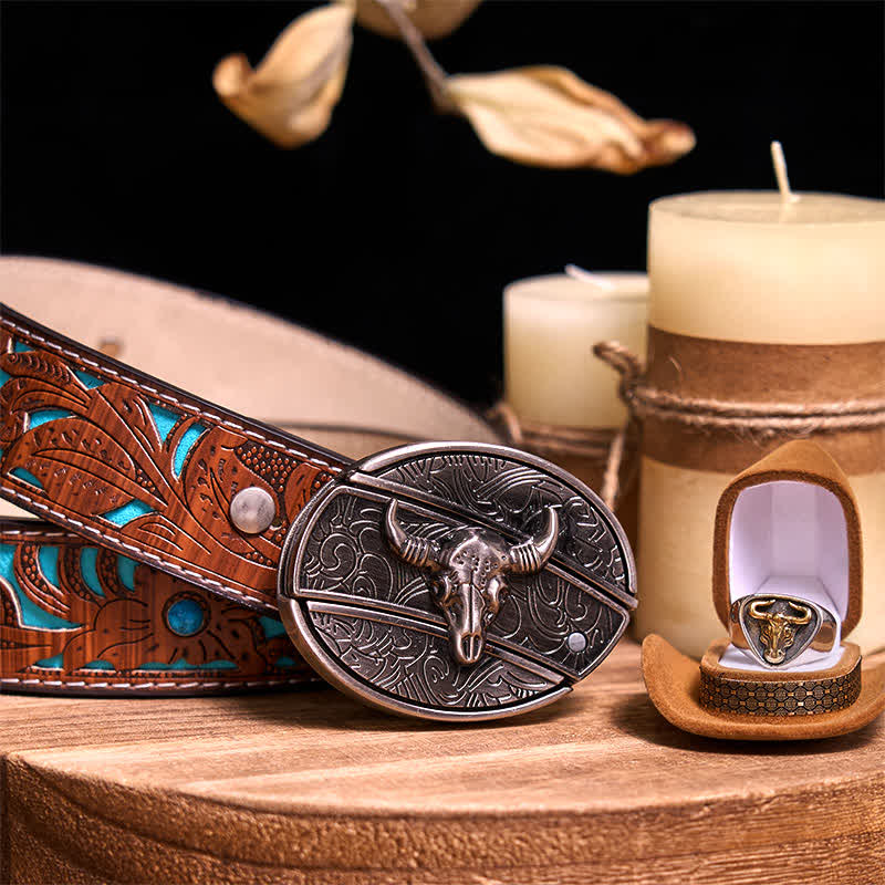 Functional DIY Hidden Knife Belt Buckle Retro Bull Ring Bundle Set - Image 33