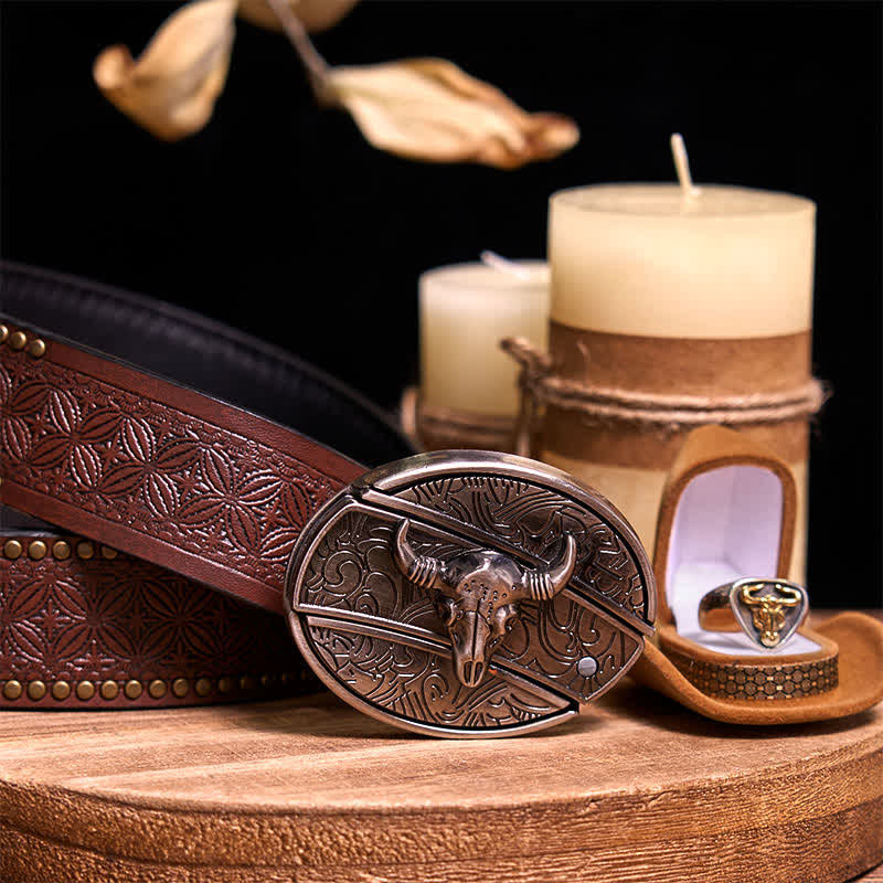 Functional DIY Hidden Knife Belt Buckle Retro Bull Ring Bundle Set - Image 34