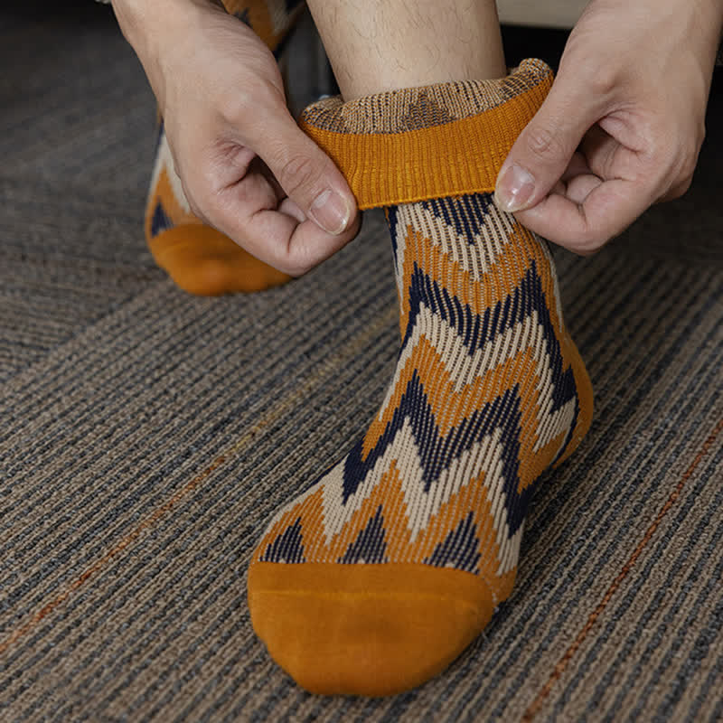 Funky Retro Zigzag Pattern Cotton Crew Socks - Image 14