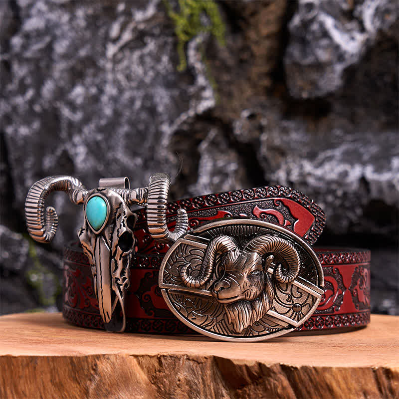 Goat DIY Hidden Knife Belt Buckle Turquoise Skull Sheep Pendant Bundle Set - Image 7