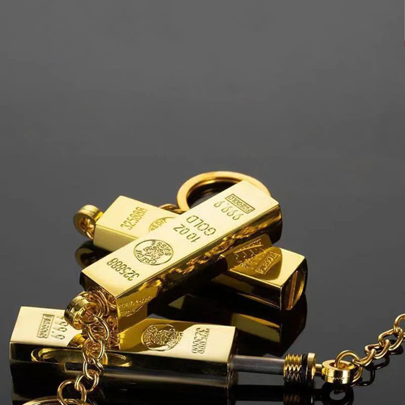 Gold Bar Design Metal Match Lighter With Keychain - Image 4