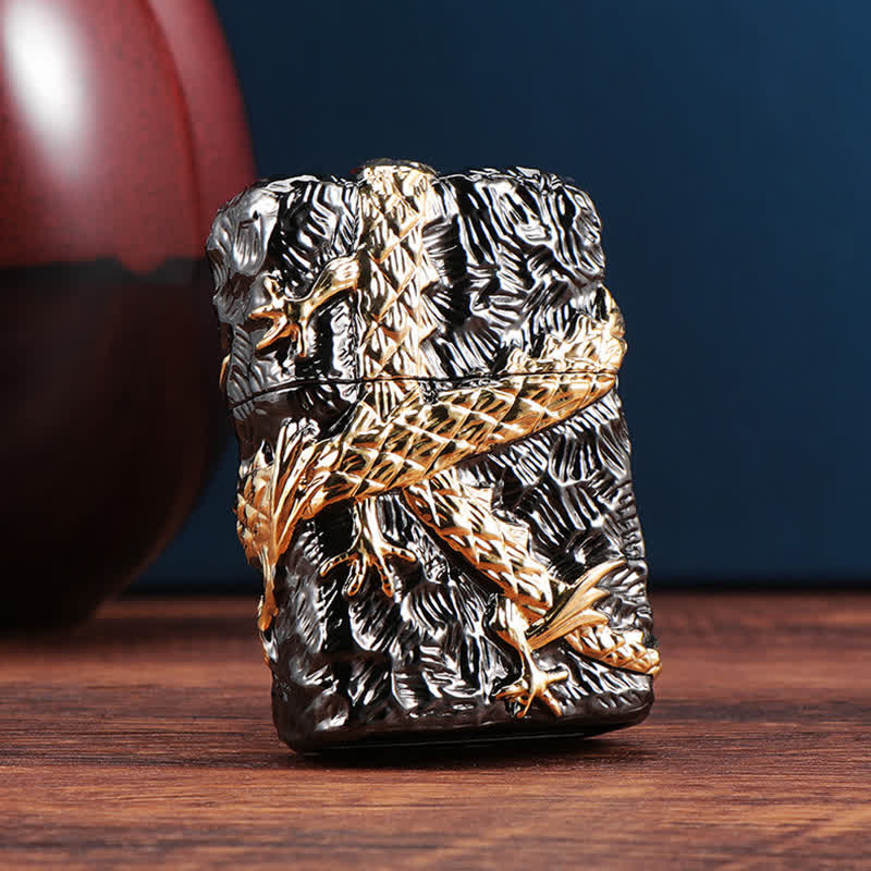 Gold & Black Dragon Tonardo Refillable Kerosene Lighter - Image 2
