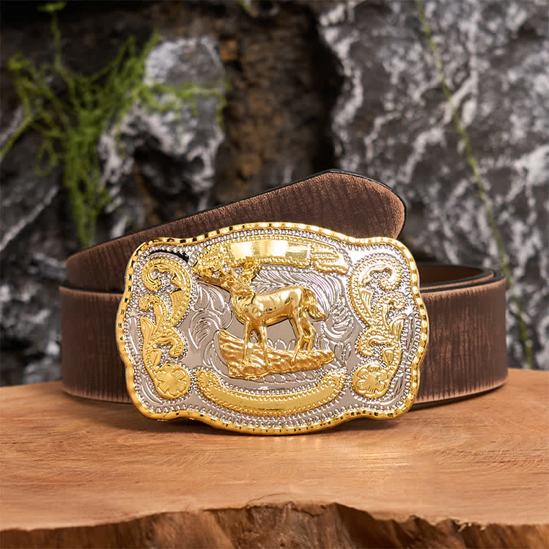 Gold Deer DIY Western Cowboy Buckle Leather Belt - Image 7