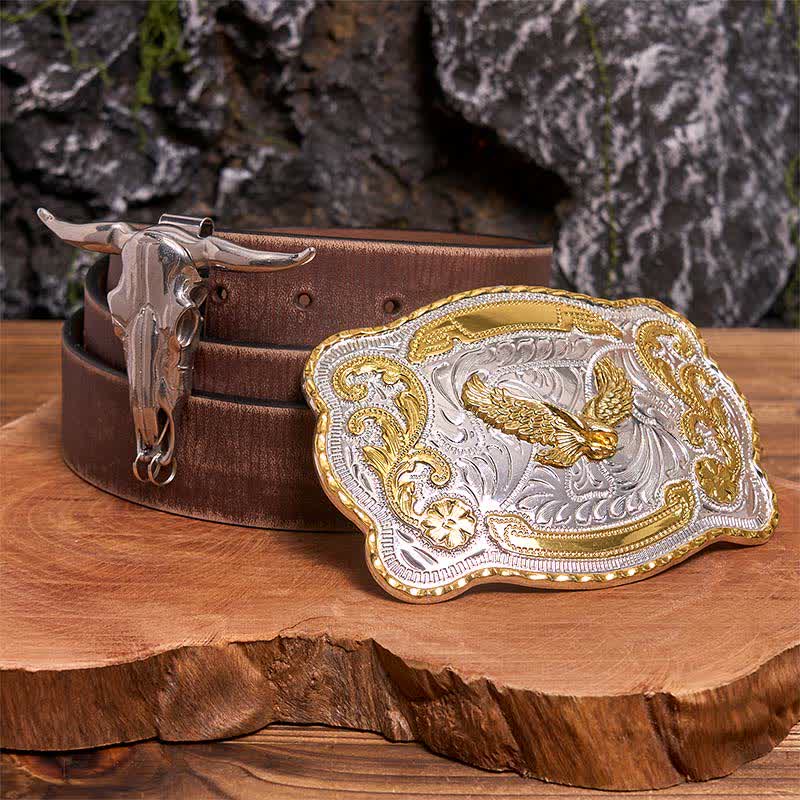 Gold Flying Eagle DIY Belt Buckle Longhorn Bull Pendant Bundle Set - Image 6