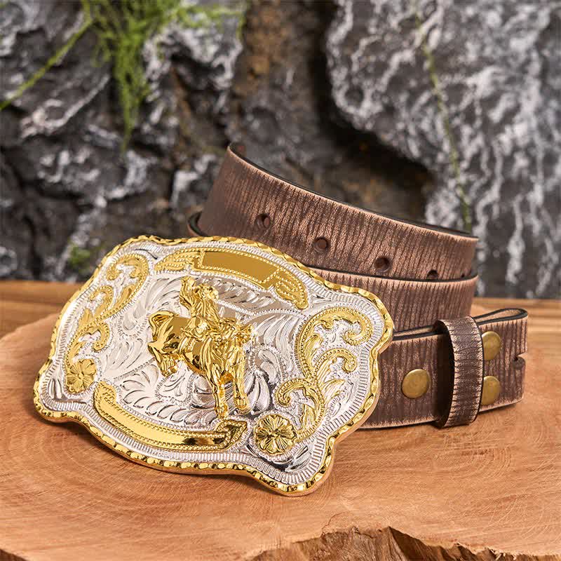 Gold Horseback Riding DIY Western Cowboy Buckle Leather Belt - Image 7