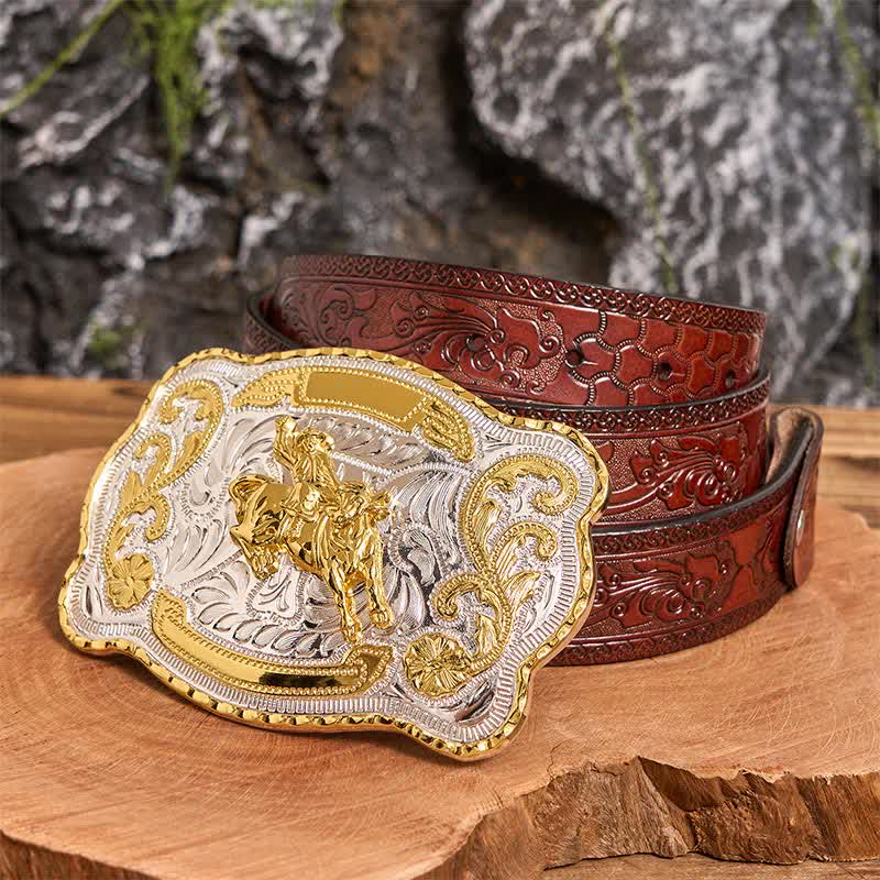 Gold Horseback Riding DIY Western Cowboy Buckle Leather Belt - Image 8