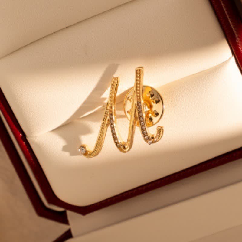 Gold Initial Letter 26 Alphabet Rhinestone Brooch - Image 14
