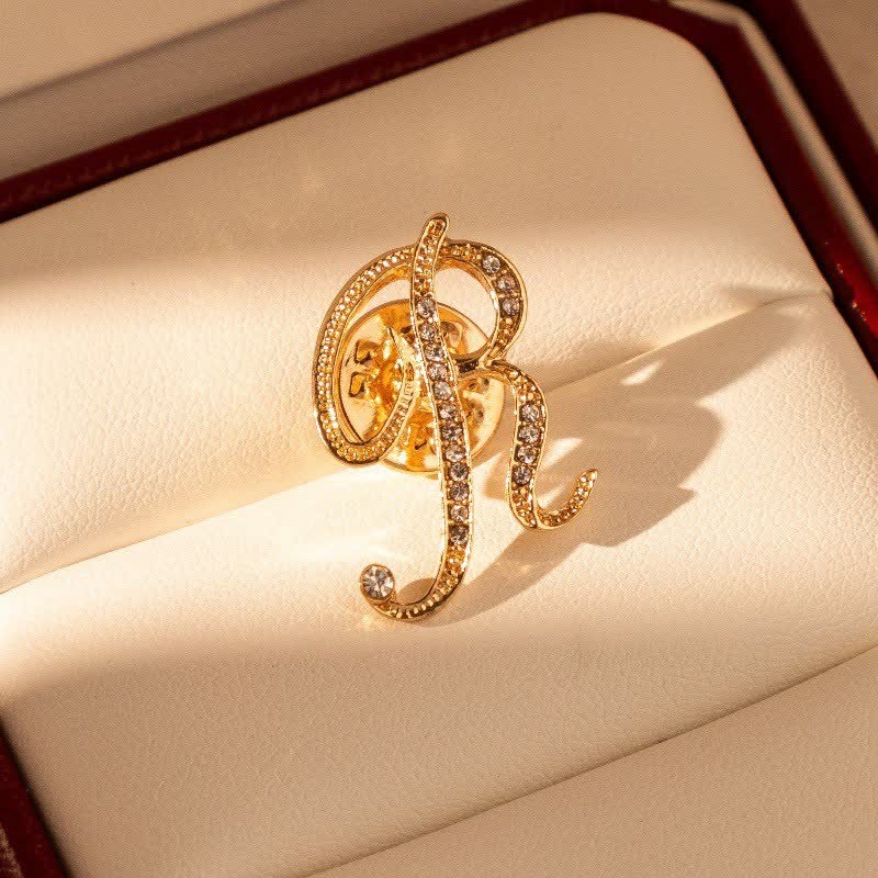 Gold Initial Letter 26 Alphabet Rhinestone Brooch - Image 19
