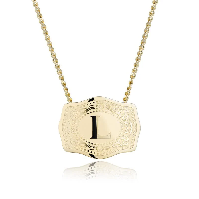 Gold Mini Embossed Initial Letter Necklace - Image 14