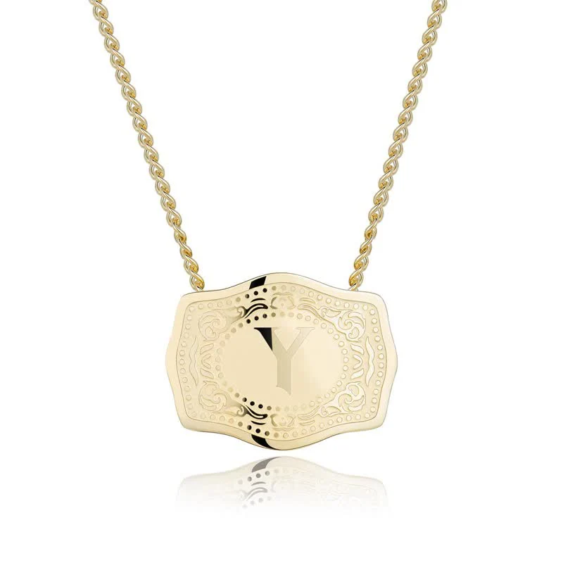 Gold Mini Embossed Initial Letter Necklace - Image 27