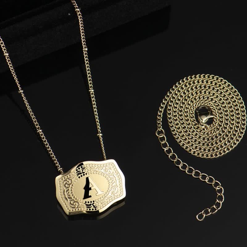 Gold Mini Embossed Initial Letter Necklace - Image 3