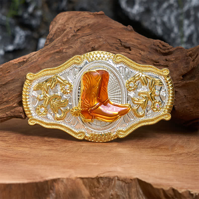 Gold & Orange Boots DIY West Large Buckle Leather Belt