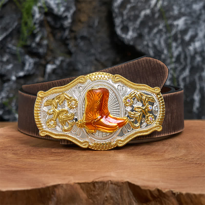 Gold & Orange Boots DIY West Large Buckle Leather Belt - Image 7
