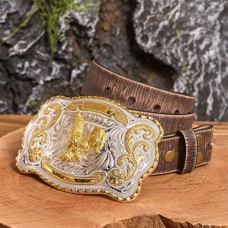 Gold Rooster DIY Western Cowboy Buckle Leather Belt - Image 7