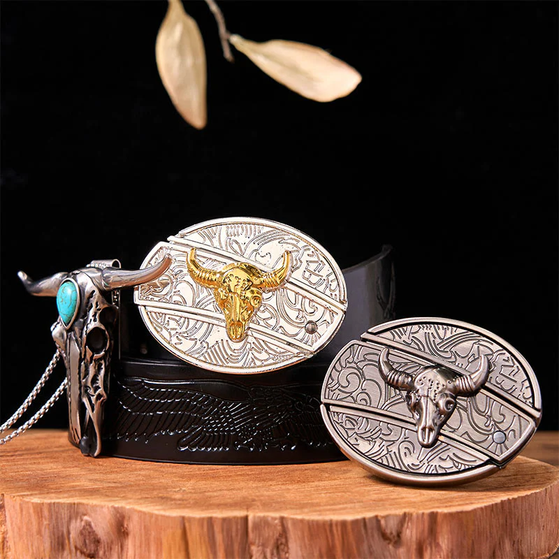 Gold Silver Bull DIY Knife Belt Buckle With Turquoise Longhorn Pendant Bundle Set - Image 3