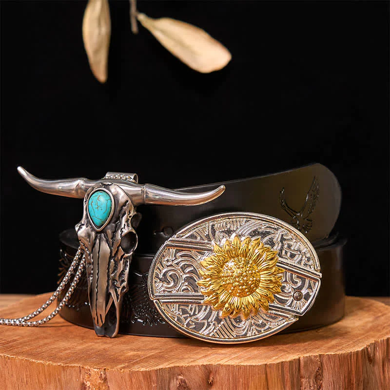 Gold & Silver DIY Hidden Knife Belt Buckle Turquoise Longhorn Pendant Bundle Set - Image 15
