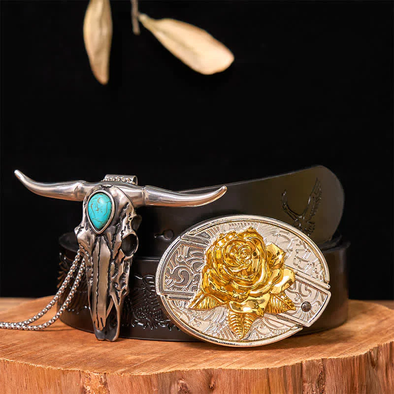 Gold & Silver DIY Hidden Knife Belt Buckle Turquoise Longhorn Pendant Bundle Set - Image 24