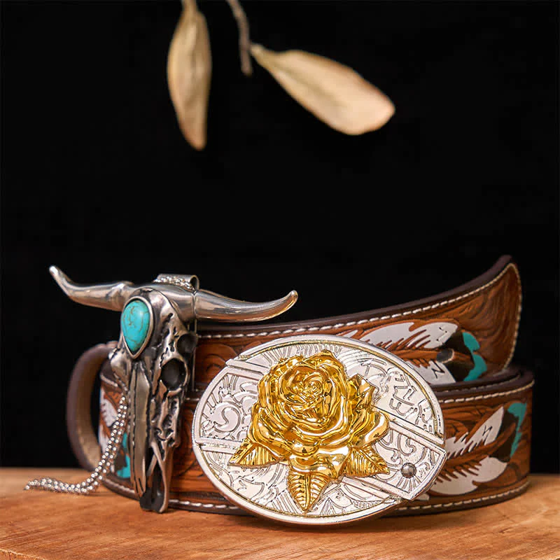 Gold & Silver DIY Hidden Knife Belt Buckle Turquoise Longhorn Pendant Bundle Set - Image 29