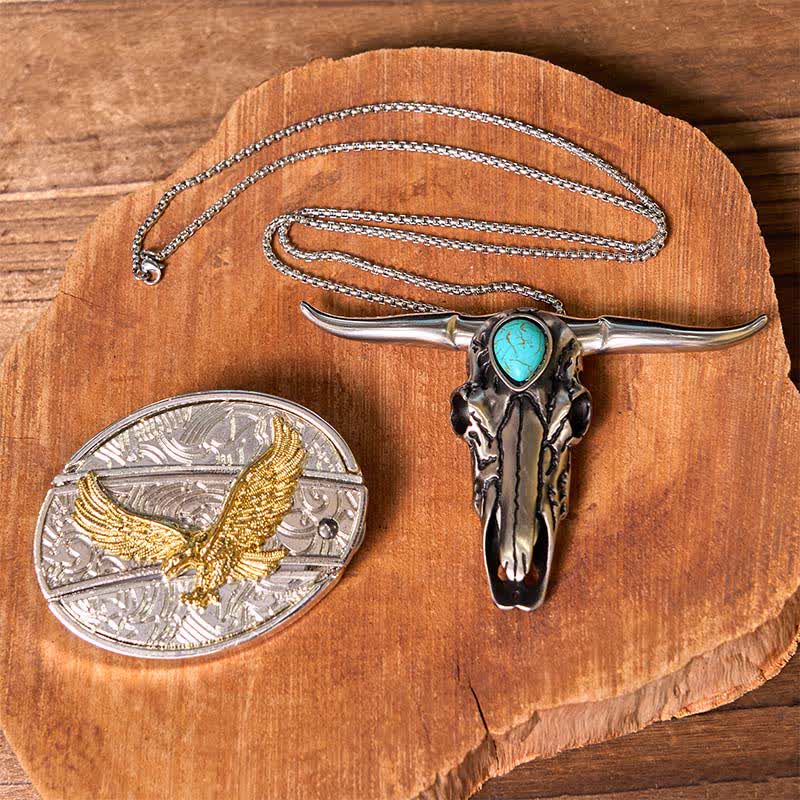 Gold & Silver DIY Hidden Knife Belt Buckle Turquoise Longhorn Pendant Bundle Set - Image 30