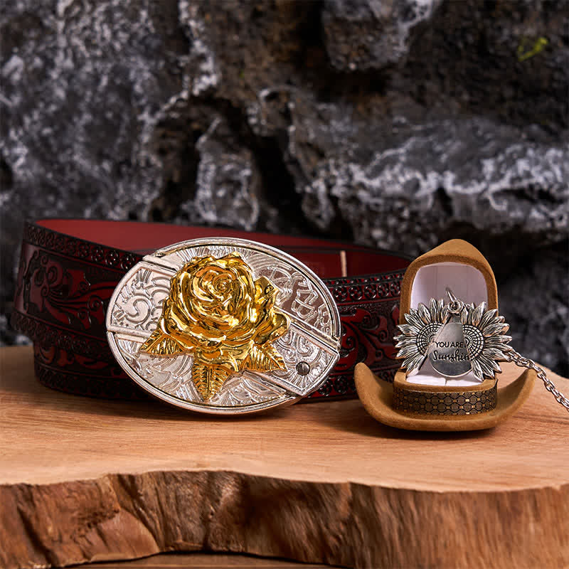 Gold & Silver DIY Rose Hidden Knife Belt Buckle Sunflower Necklace Bundle Set - Image 22
