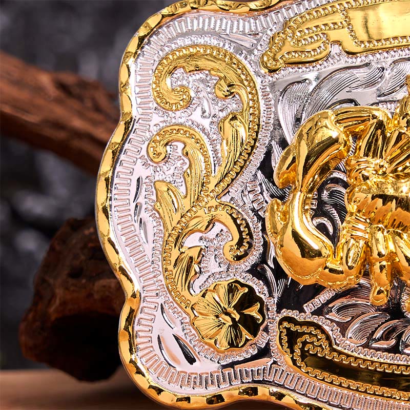 Gold Silver Floral Scorpion DIY Buckle Leather Belt - Image 5
