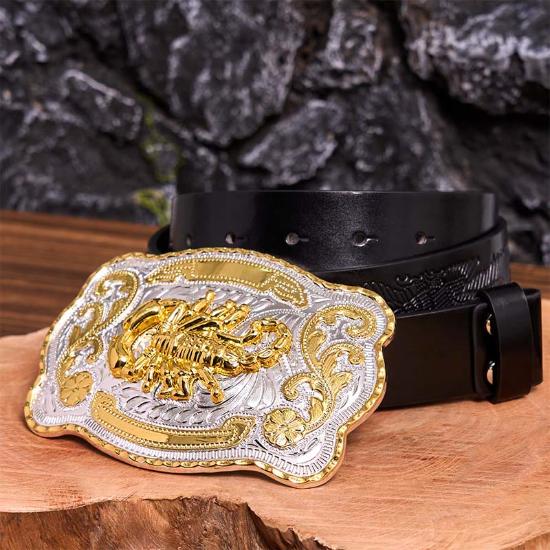 Gold Silver Floral Scorpion DIY Buckle Leather Belt - Image 6