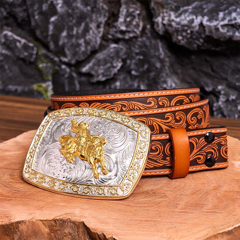 Gold & Silver Horseback Riding DIY Large Buckle Leather Belt - Image 10
