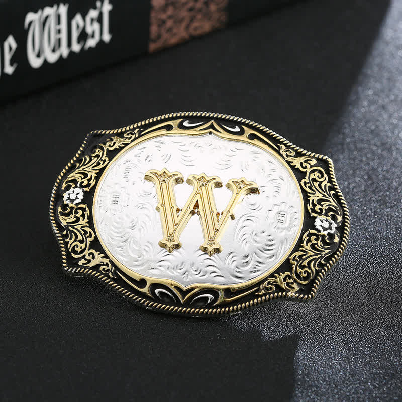 Golden Black DIY Retro Initial Letter Buckle Leather Belt - Image 25