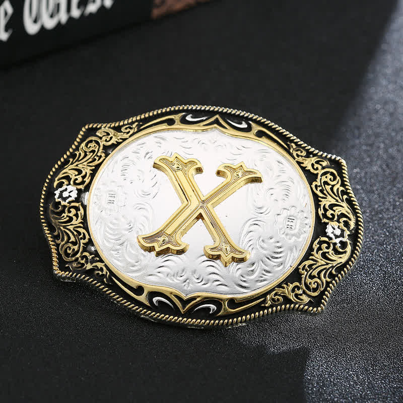 Golden Black DIY Retro Initial Letter Buckle Leather Belt - Image 26