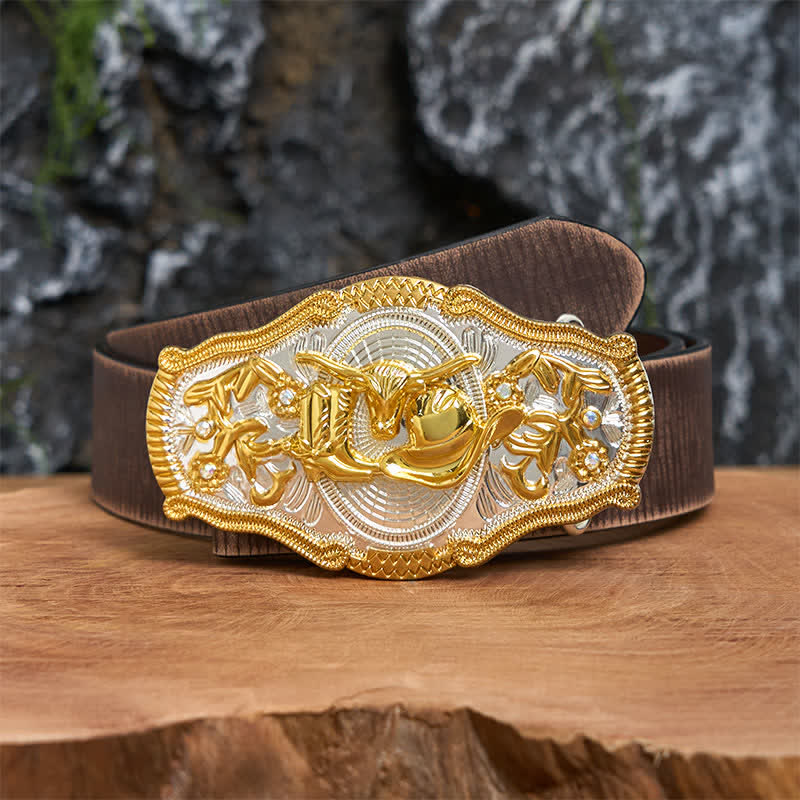 Golden Bull & Cowboy Hat DIY West Large Buckle Leather Belt  - Image 7