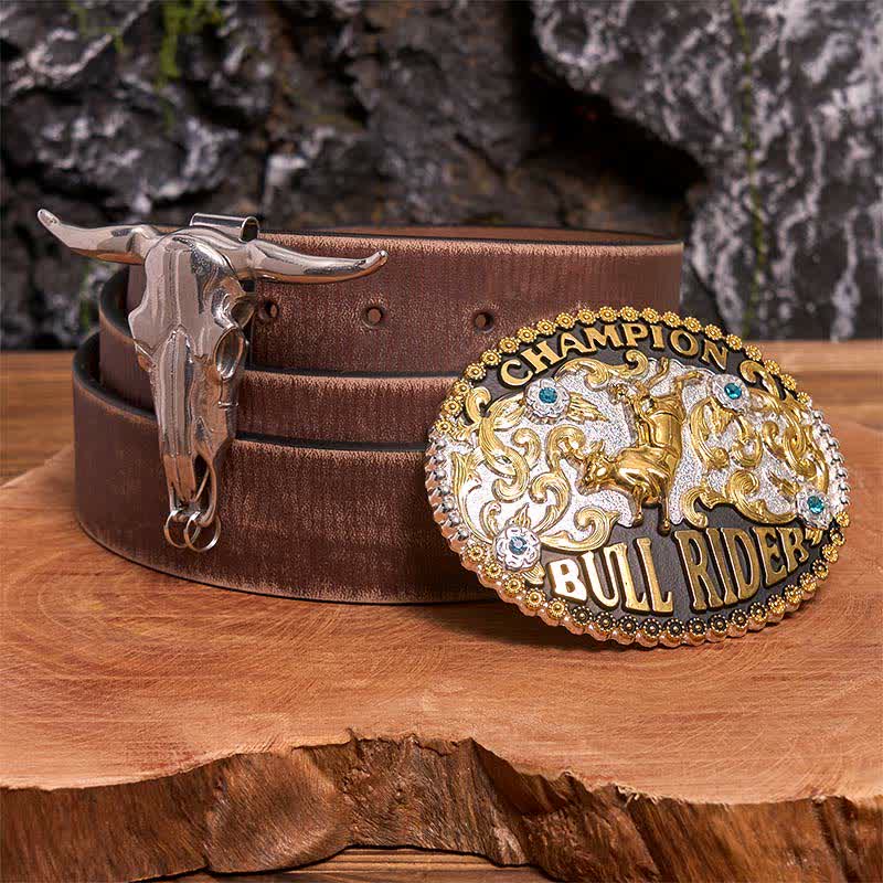 Golden DIY Bull Rider Belt Buckle Longhorn Bull Pendant Bundle Set - Image 6