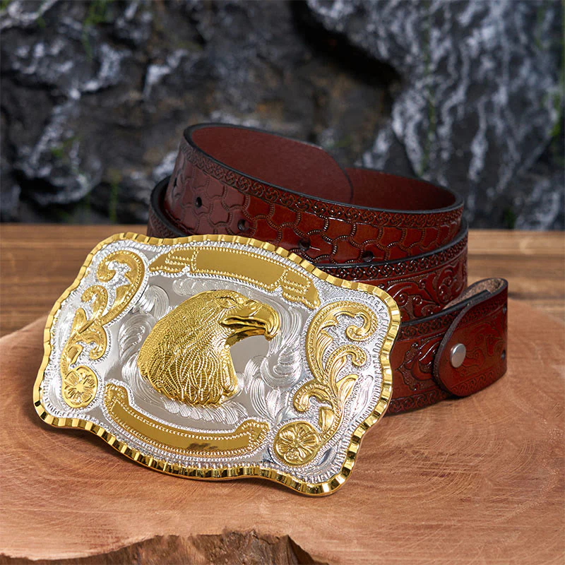Golden Fierce Eagle Head DIY Cowboy Buckle Leather Belt - Image 8